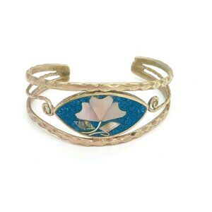 Alpaca Mexico Abalone Cuff Bracelet 5.75 Silver Floral Crush Turquoise Jewelry